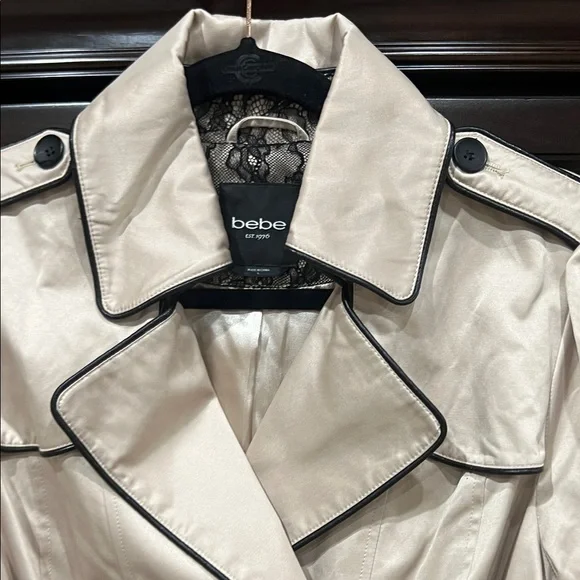 Bebe Women's Cream Trench Coat with Black Details - Picture 5 of 11